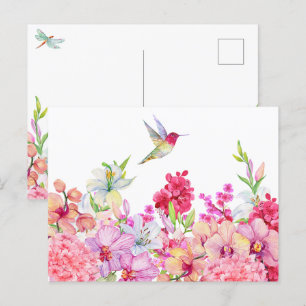Waterverf Bloemen Vogeltuin Briefkaart