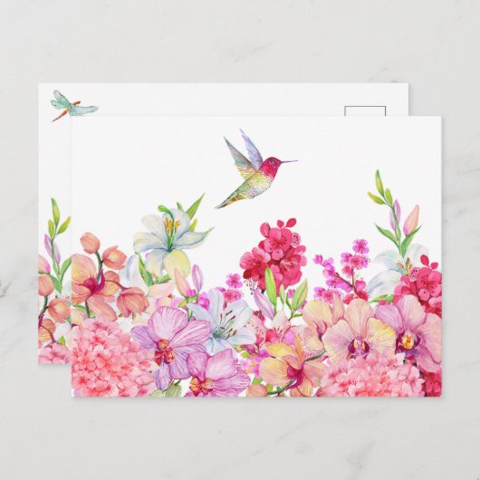 Waterverf Bloemen Vogeltuin Briefkaart (Voorkant / Achterkant)