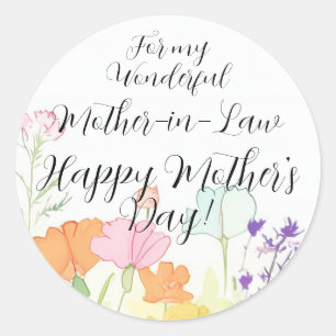 Waterverf Bloemen voor Moeder op Moederdag Ronde Sticker