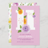 Waterverf Bloemen Voorjaar 11e Verjaardagsfeest Save The Date (Voorkant / Achterkant)