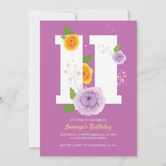 Waterverf Bloemen Voorjaar 11e Verjaardagsfeest Save The Date (Voorkant)