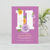 Waterverf Bloemen Voorjaar 11e Verjaardagsfeest Save The Date (Staand voorkant)