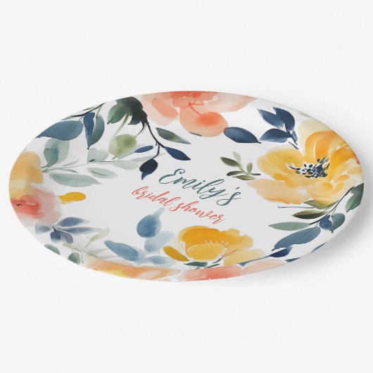 Waterverf Bloemen Vrijgezellenfeest Custom Papieren Bordje (Gekanteld)