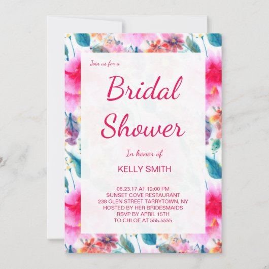 Waterverf bloemen vrijgezellenfeest kaart (Voorkant)