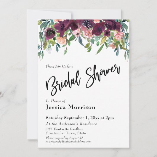 Waterverf Bloemen Vrijgezellenfeest Typografie Kaart (Voorkant)