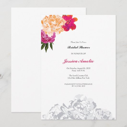 Waterverf Bloemen Vrijgezellenfeest Uitnodiging Ka (Voorkant / Achterkant)