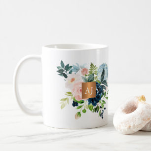 Waterverf Bloemen Vrouwelijk Goud Monogrammed Chic Koffiemok