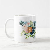 Waterverf Bloemen Vrouwelijk Goud Monogrammed Chic Koffiemok (Links)