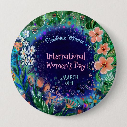 Waterverf Bloemen Vrouwendag Button (Voorkant)