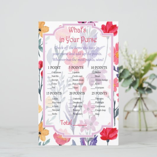 Waterverf bloemen Wat zit er in je handtas? (Staand voorkant)