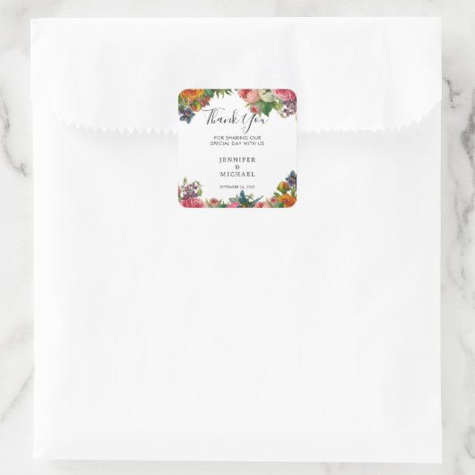 Waterverf  bloemen Weddenschap Vierkante Sticker (Tas)