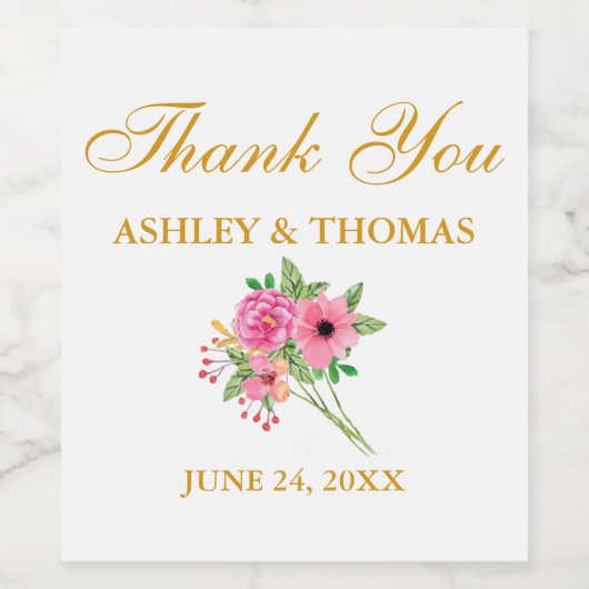 Waterverf bloemen Weddenschap Wijn Etiket (Enkel label)