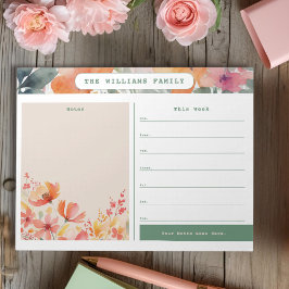 Waterverf Bloemen Weekblad Familie Kalender en Not Notitieblok