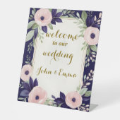 Waterverf Bloemen welkom bruiloft Reclamebord Met Voetstuk (Voorkant)