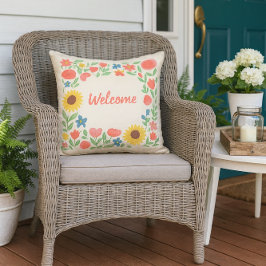 Waterverf Bloemen Welkom in ons Thuis  Buitenkussen