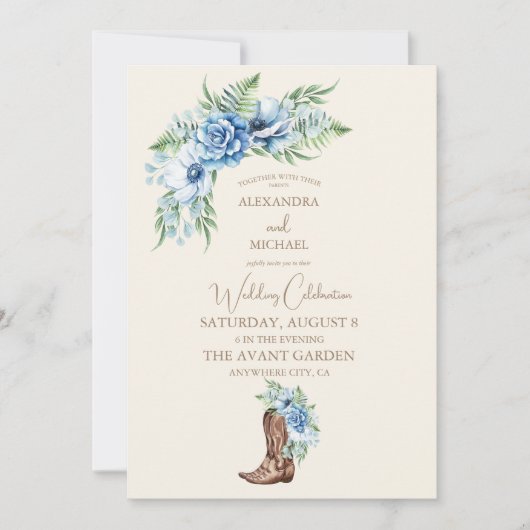 Waterverf Bloemen Western Cowboy Boots Bruiloft Kaart (Voorkant)
