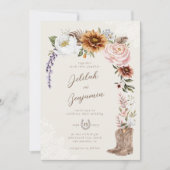 Waterverf Bloemen Western Cowboy Boots Bruiloft Kaart (Voorkant)