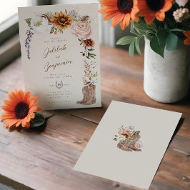 Waterverf Bloemen Western Cowboy Boots Bruiloft Kaart