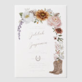 Waterverf Bloemen Western Cowboy Boots Bruiloft Vellum Uitnodigingen (Voorkant)