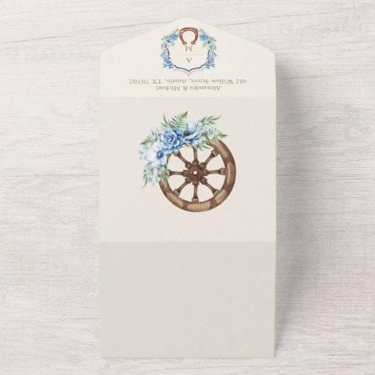 Waterverf Bloemen Western Cowboy Pet Bruiloft All In One Uitnodiging (Buitenkant)