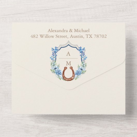 Waterverf Bloemen Western Cowboy Pet Bruiloft All In One Uitnodiging (Achterkant)