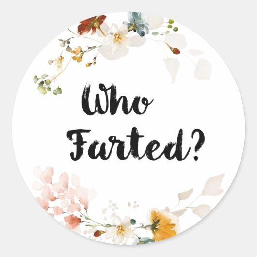 Waterverf bloemen WIE FARTED? Ronde Sticker (Voorkant)