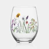 Waterverf bloemen wijnglas zonder voet (Voorkant)