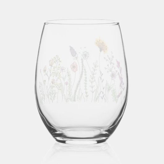 Waterverf bloemen wijnglas zonder voet (Achterkant)