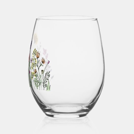 Waterverf bloemen wijnglas zonder voet (Links)