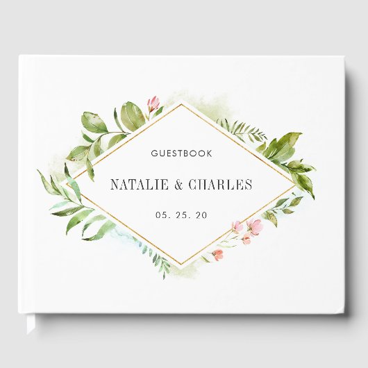 Waterverf Bloemen Wild Groen Bladgroen Bruiloft Gastenboek (Voorkant)