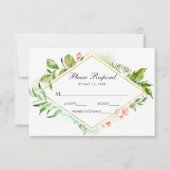 Waterverf Bloemen Wild Groen Bladgroen Bruiloft RS RSVP Kaartje (Voorkant)