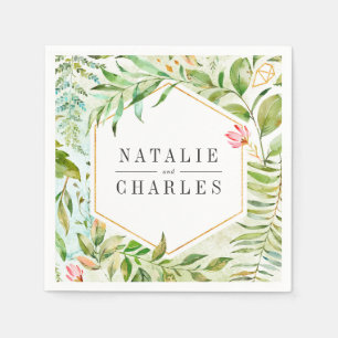 Waterverf Bloemen Wild Groen Bladgroen Bruiloft Servet