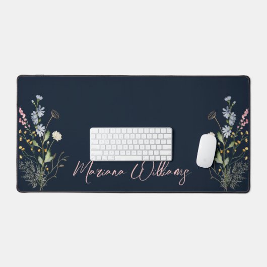 waterverf Bloemen Wildbloemen Deep Blue Botanical Bureaumat (Keyboard & Muis)