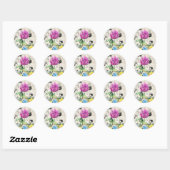 Waterverf Bloemen, Wildbloemen,  krant Ronde Sticker (Vel)