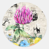 Waterverf Bloemen, Wildbloemen,  krant Ronde Sticker (Voorkant)