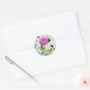Waterverf Bloemen, Wildbloemen, krant Ronde Sticker