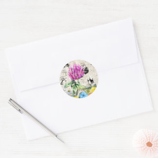 Waterverf Bloemen, Wildbloemen,  krant Ronde Sticker