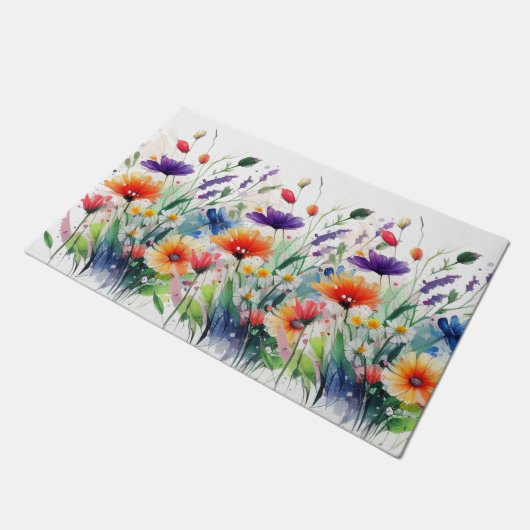 Waterverf Bloemen Wildbloemen Trendy Deurmat (Schuin)