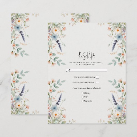 Waterverf Bloemen Wildflower Spring Wedding RSVP Kaart (Voorkant / Achterkant)