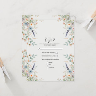 Waterverf Bloemen Wildflower Spring Wedding RSVP Kaart
