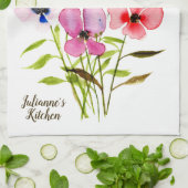 Waterverf Bloemen  Wildflowers Gepersonaliseerd Theedoek (Gevouwen)