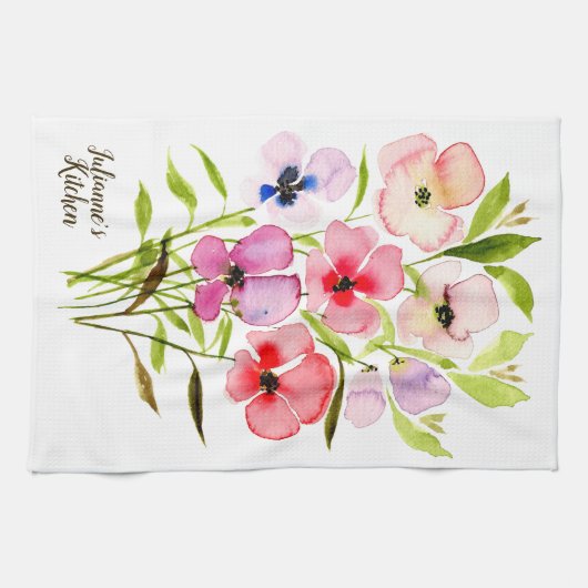 Waterverf Bloemen  Wildflowers Gepersonaliseerd Theedoek (Horizontaal)