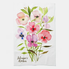 Waterverf Bloemen  Wildflowers Gepersonaliseerd Theedoek