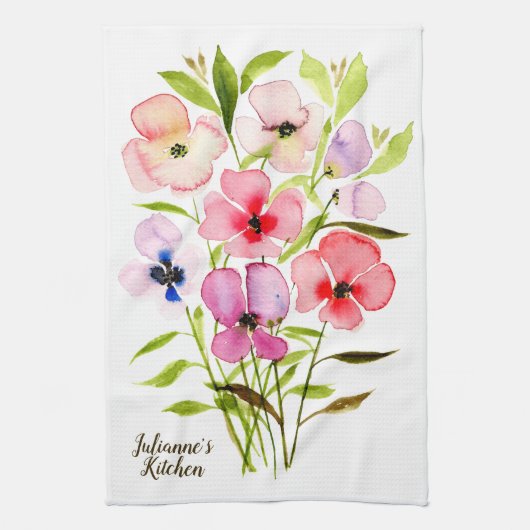 Waterverf Bloemen  Wildflowers Gepersonaliseerd Theedoek (Verticaal)