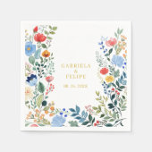 Waterverf Bloemen Wildflowers Gold Boho Wedding Servet (Voorkant)