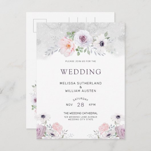 Waterverf Bloemen Winter Anemone Roos Bruiloft Uitnodiging Briefkaart (Voorkant / Achterkant)