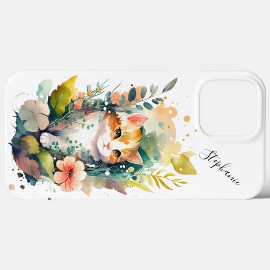 Waterverf Bloemen Wit en Sinaasappel Kat Case-Mate iPhone Case (Achterkant (horizontaal))