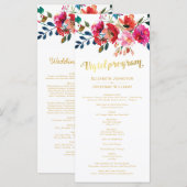 Waterverf Bloemen Wit Gouden Trouwprogramma Programmakaart (Voorkant / Achterkant)