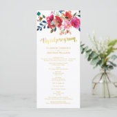 Waterverf Bloemen Wit Gouden Trouwprogramma Programmakaart (Staand voorkant)