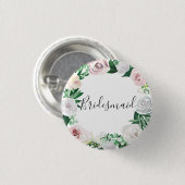 Waterverf Bloemen Wit Groen Bruidsmeisje Ronde Button 3,2 Cm (Voorkant /achterkant)